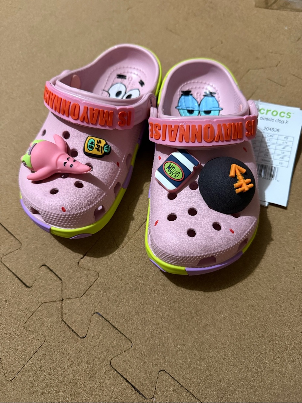 CROCS Kids Pink Charm Clogs with Neon Trim